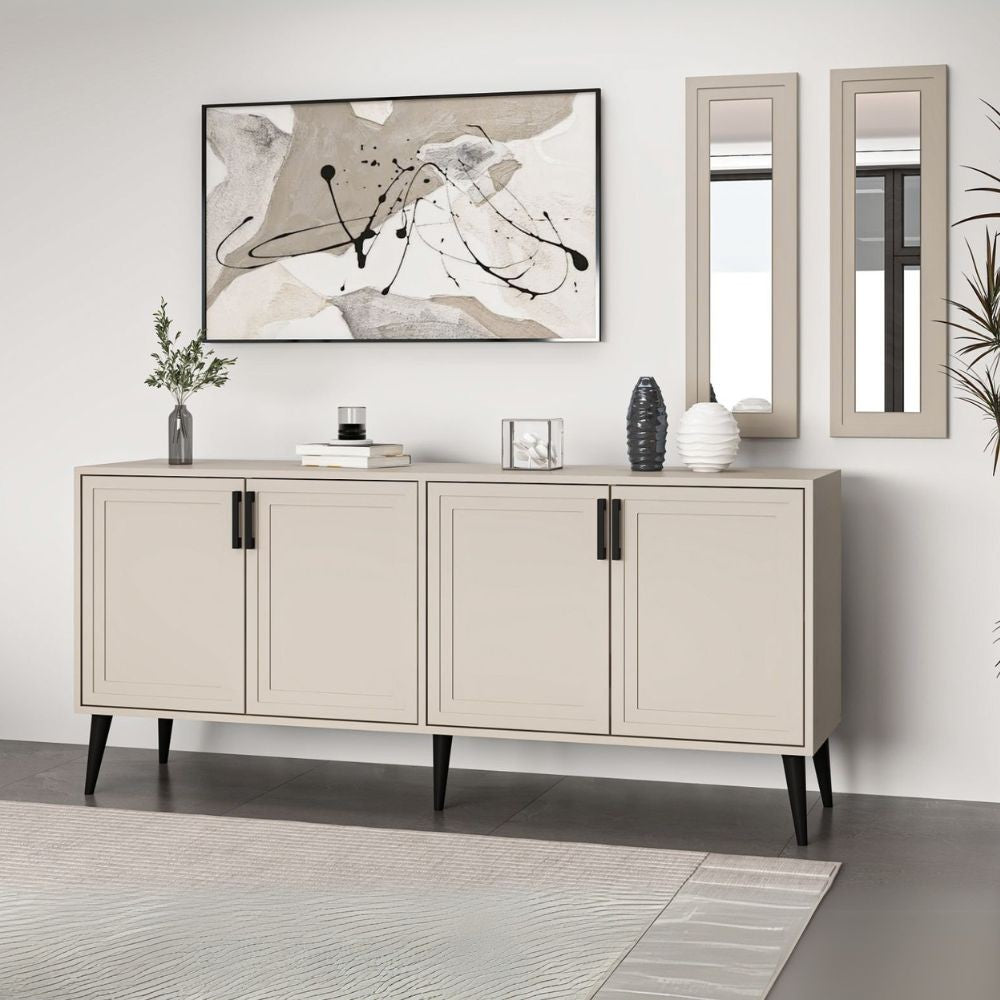 Madia Prime 4 ante colore cashmere con maniglie e piedi neri e 2 specchi