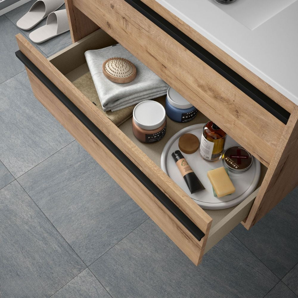 Mobile bagno sospeso Ador60 rovere ostippo con lavabo 2 cassetti 60x45x54h