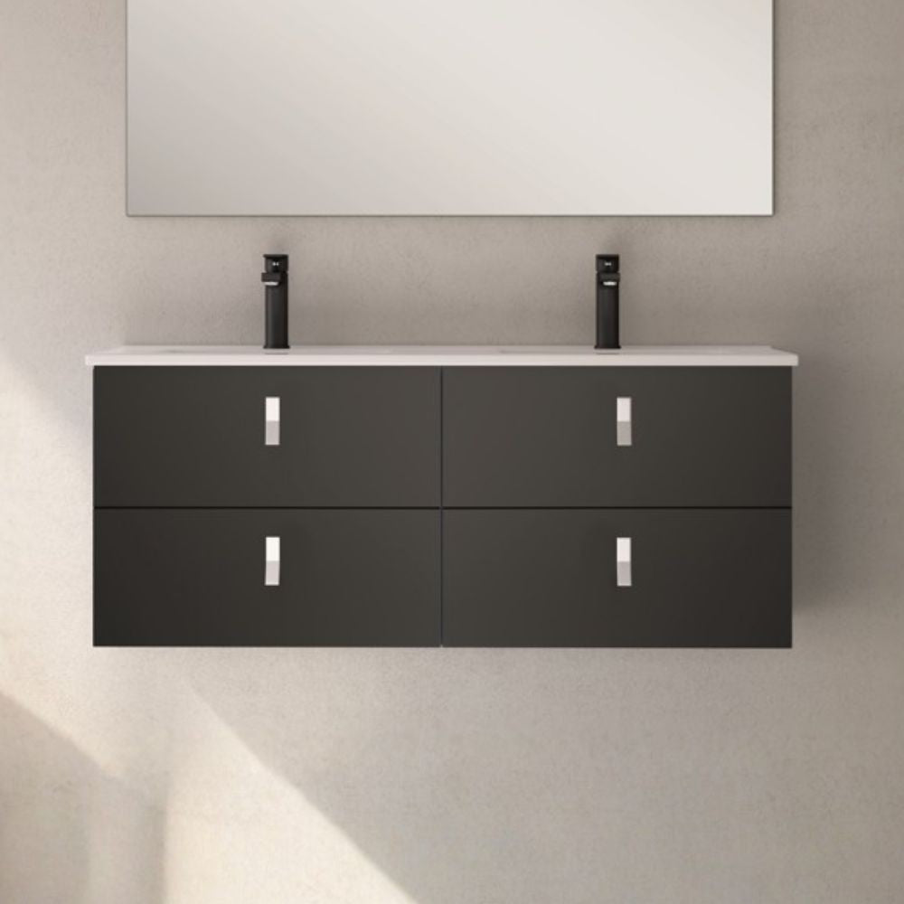 Mobile bagno sospeso Invicta con 4 cassetti colore nero con maniglie nere 120x45x48 cm.