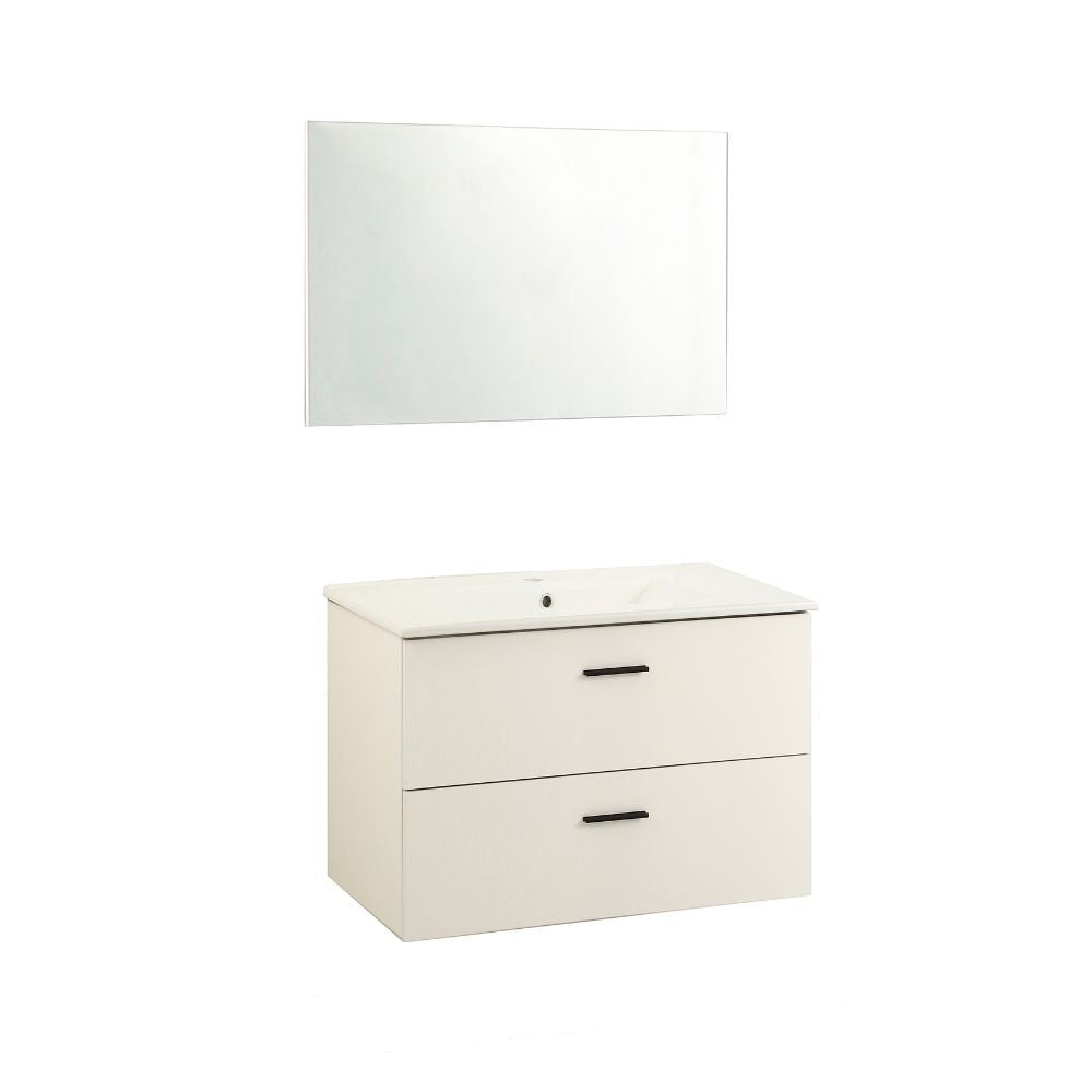Mobile bagno sospeso Lario con lavabo e specchio bianco 80x46x48 H cm