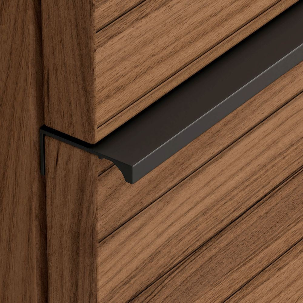 Mobile bagno sospeso Senda con 2 cassettoni colore noce effetto cannettato e maniglie nere 100x45.5x48 cm.