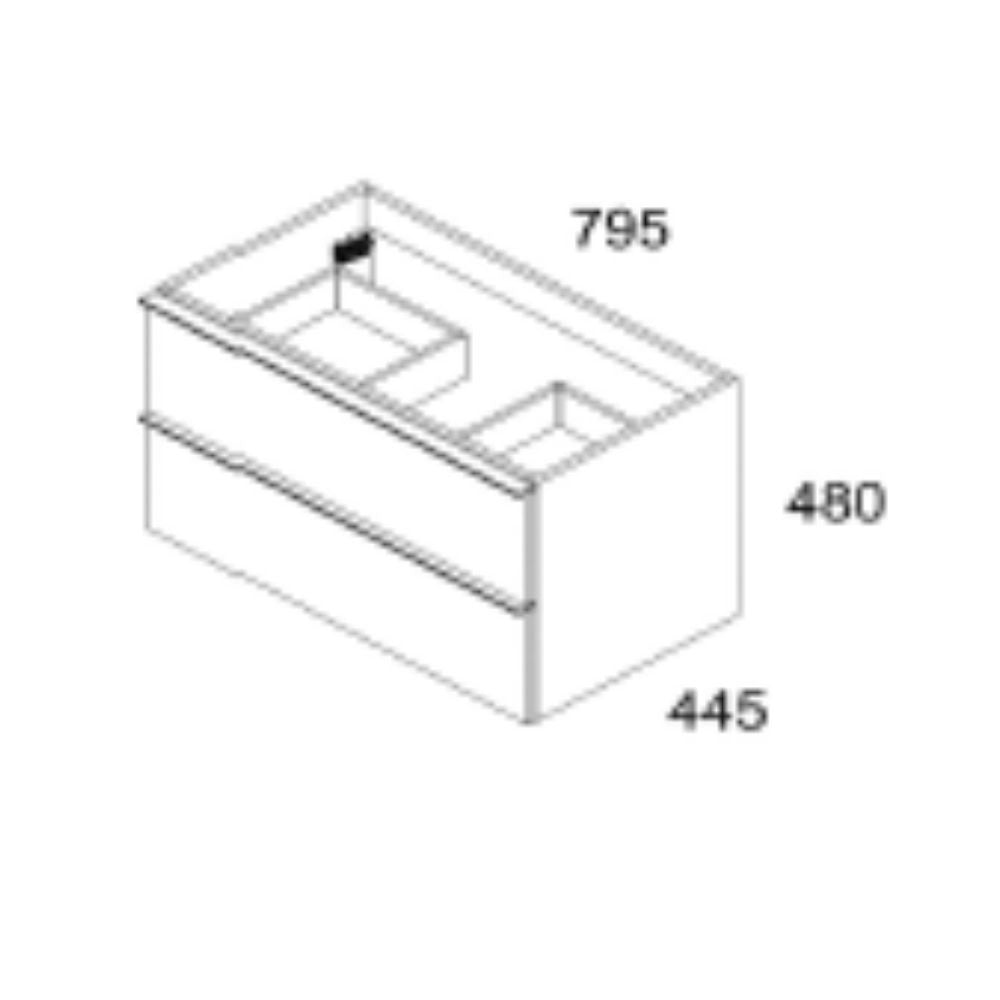 Mobile bagno sospeso Senda con 2 cassettoni colore rovere chiaro effetto cannettato e maniglie nere 80x45.5x48 cm.