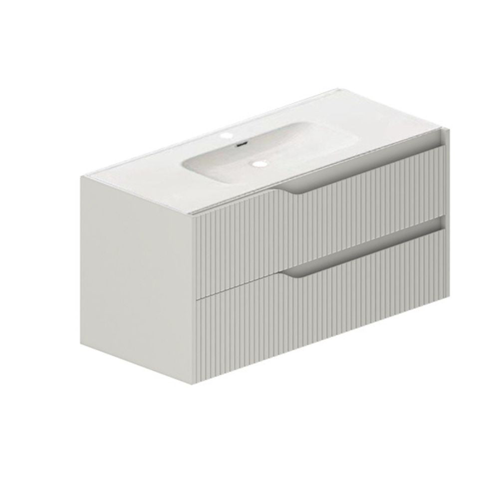 Mobile bagno sospeso Soho con due cassetti effetto cannettato colore cashmere opaco 100x45x50 cm.