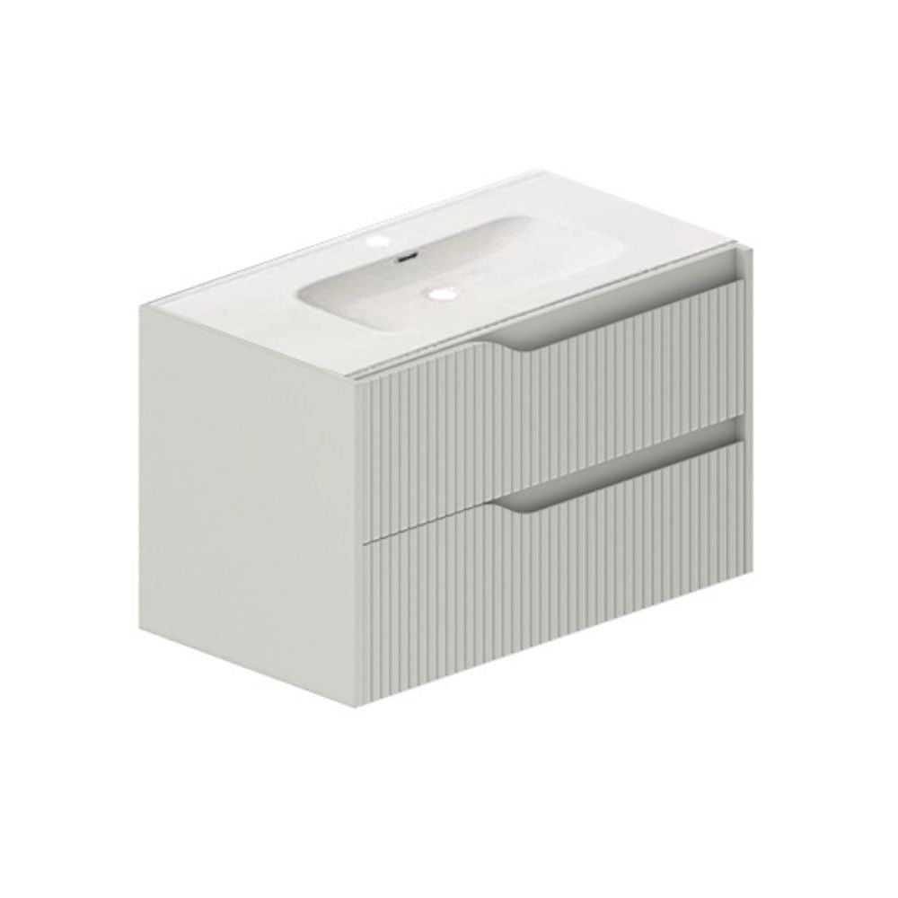 Mobile bagno sospeso Soho con due cassetti effetto cannettato colore cashmere opaco 80x45x50 cm.