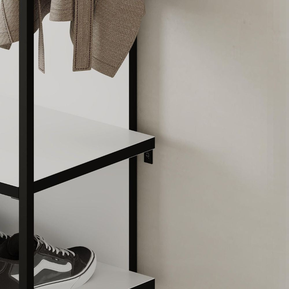Mobile ingresso Archy con 4 ganci appendi abiti e scarpiera in colore bianco