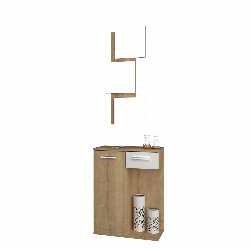 Mobile ingresso Lion con specchi anta e cassetto rovere bianco