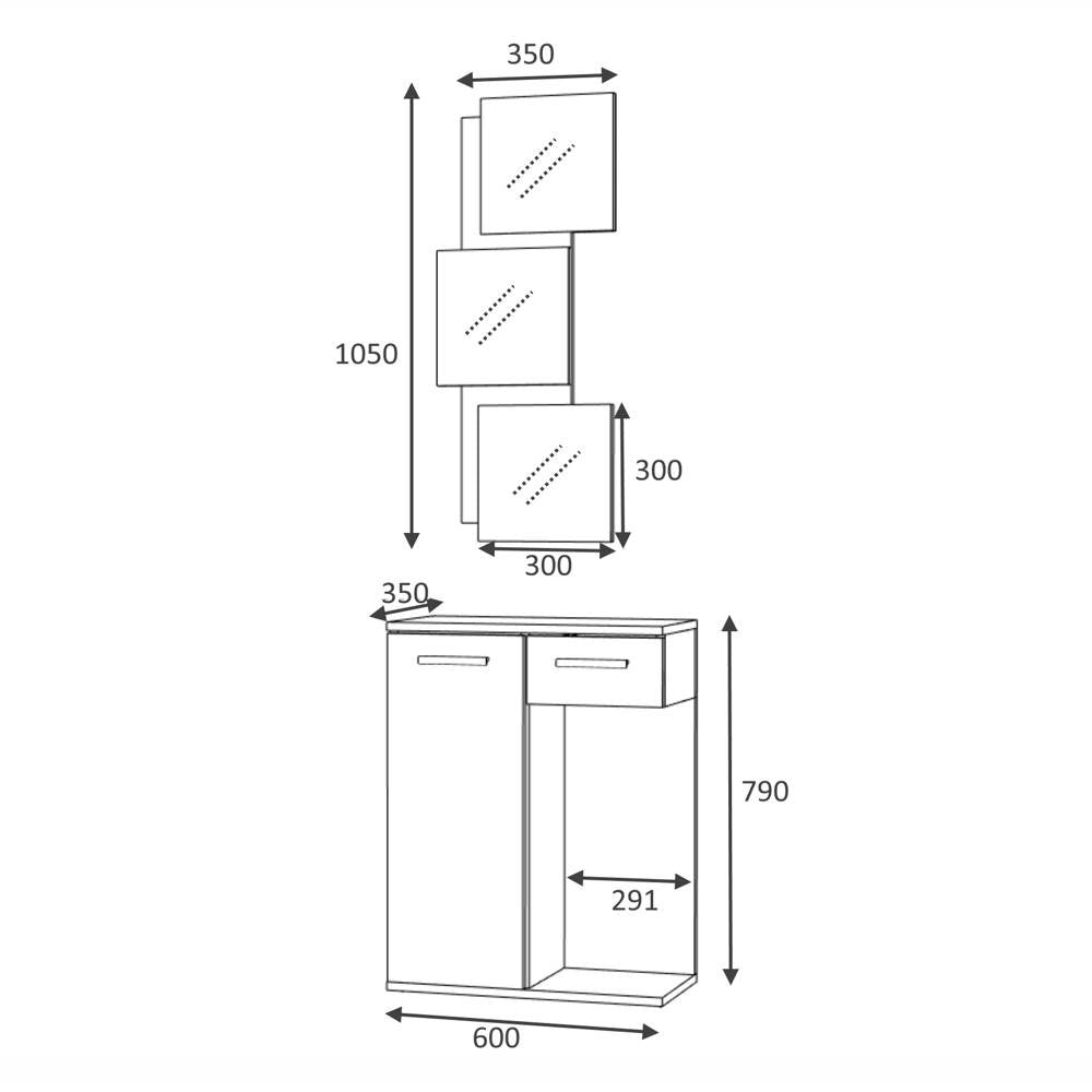 Mobile ingresso Lion con specchi anta e cassetto rovere bianco