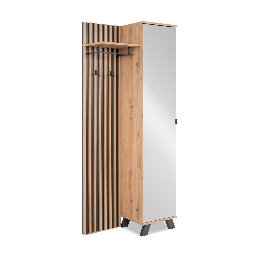 Mobile ingresso Medan 42A cannettato con specchio e 4 ripiani interni colore quercia e antracite
