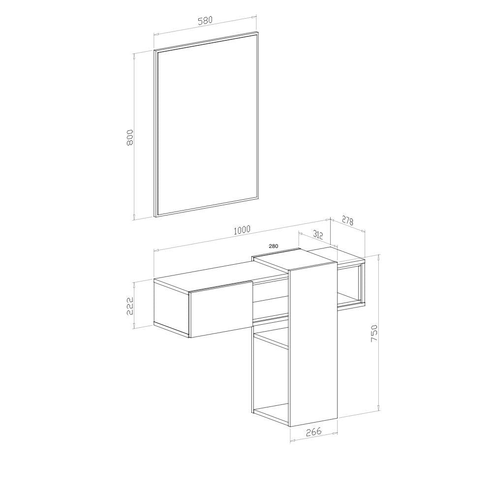 Mobile ingresso sospeso Mog con specchio colore cobalto grey e cashmere