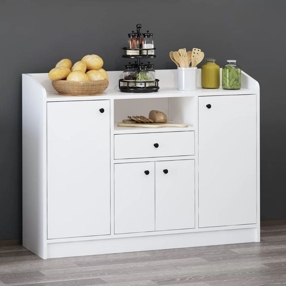 Mobile multiuso Arina con 4 ante 1 cassetto e nicchia a giorno colore bianco