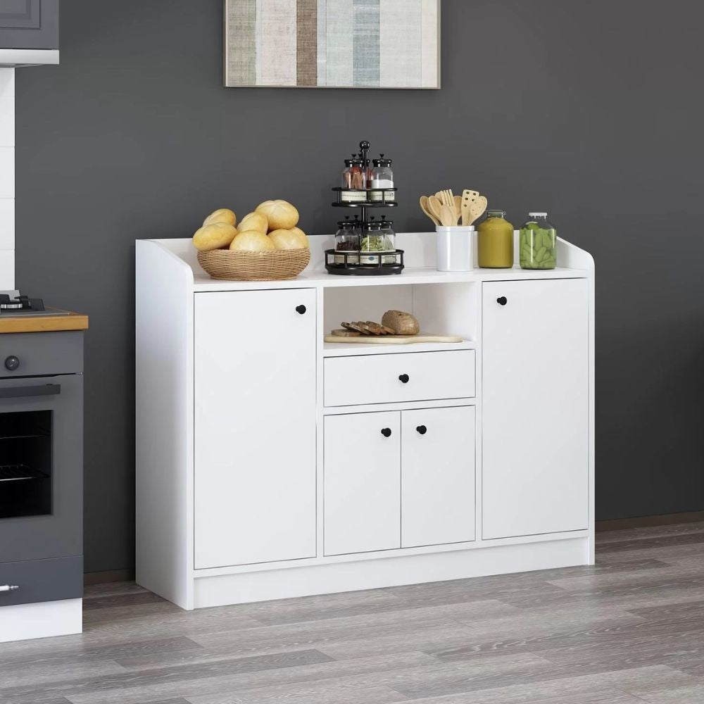 Mobile multiuso Arina con 4 ante 1 cassetto e nicchia a giorno colore bianco