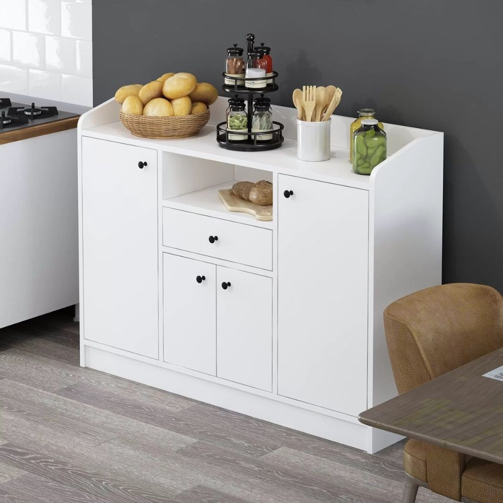 Mobile multiuso Arina con 4 ante 1 cassetto e nicchia a giorno colore bianco