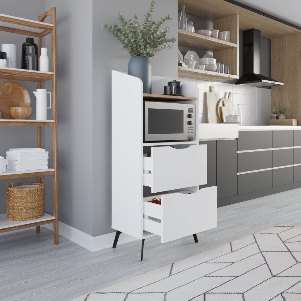 Mobile multiuso Gorki con cassetti bianchi e ripiano rovere