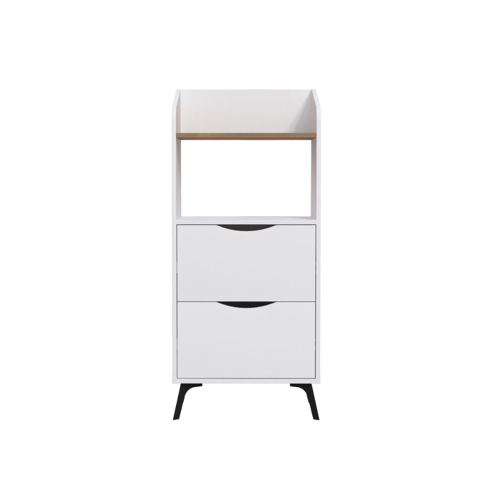 Mobile multiuso Gorki con cassetti bianchi e ripiano rovere