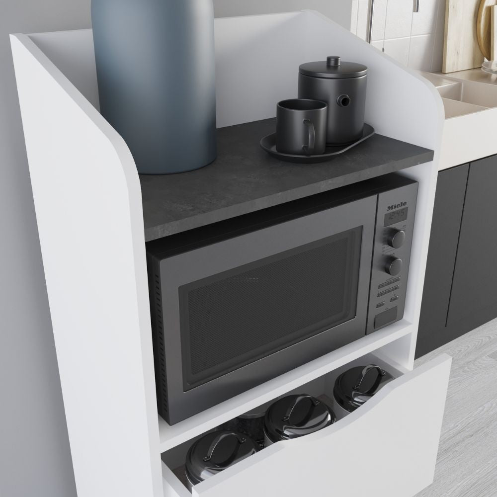 Mobile multiuso Gorki con cassetti bianco e ripiano retro grey