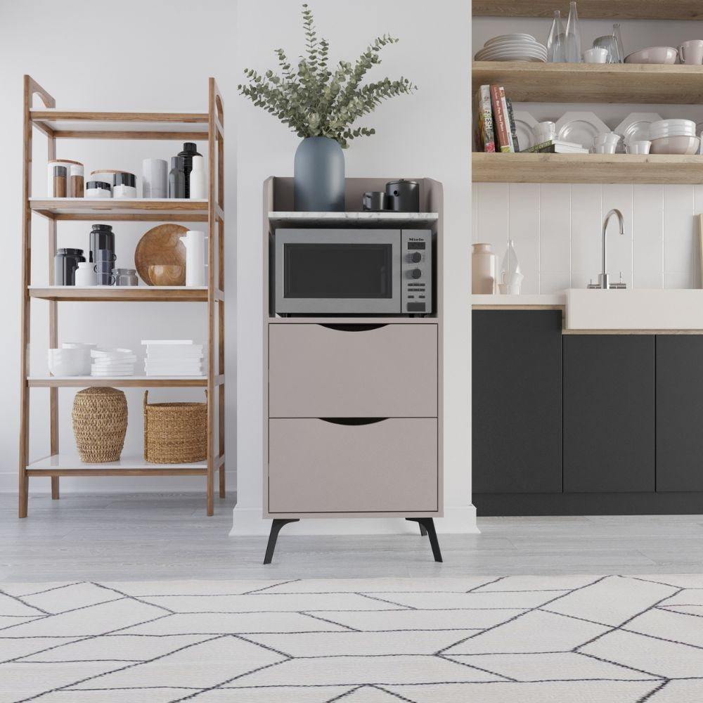 Mobile multiuso Gorki con cassetti tortora e ripiano carrara bianco