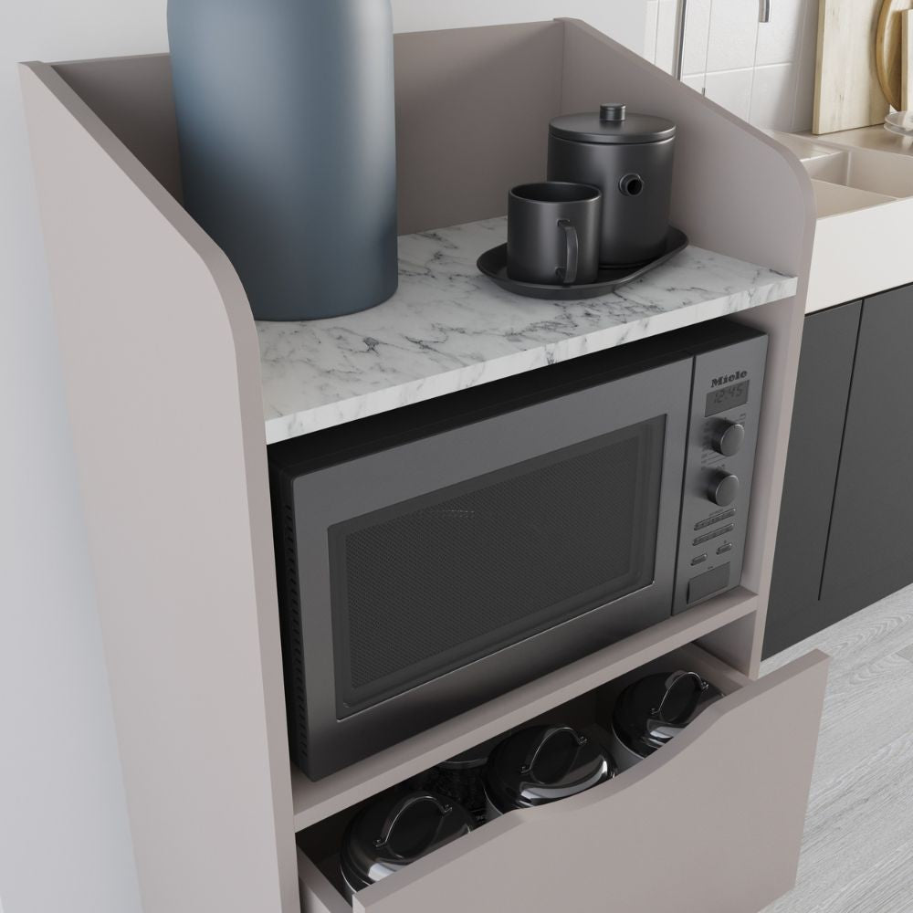 Mobile multiuso Gorki con cassetti tortora e ripiano carrara bianco