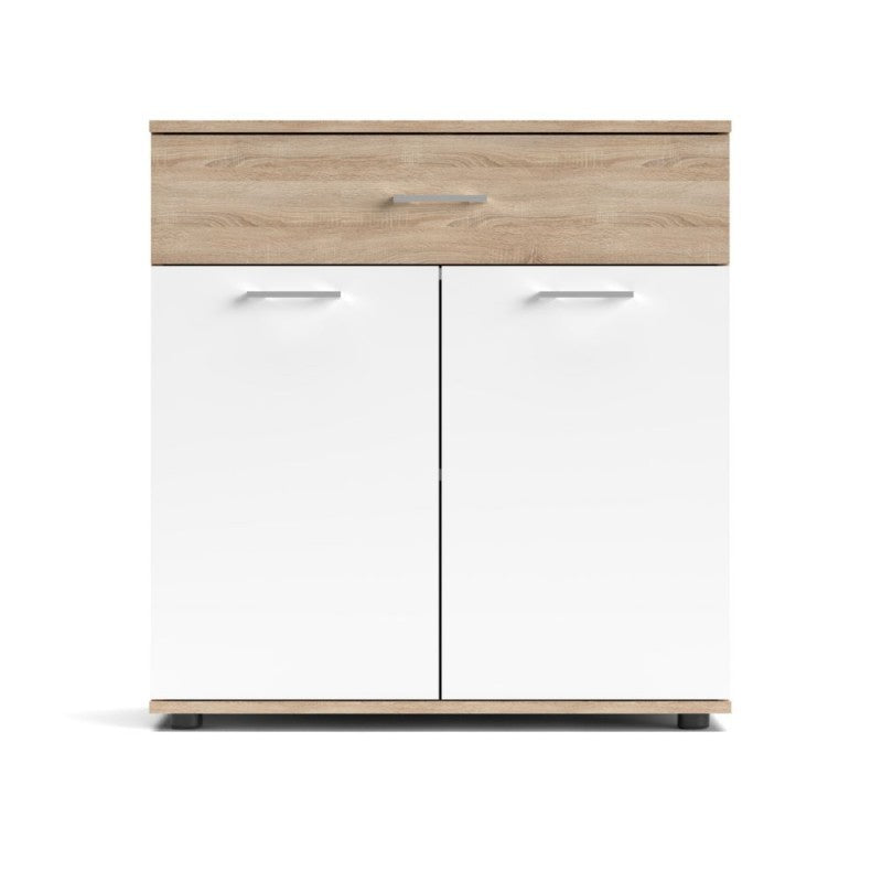 Mobile multiuso Irys con 2 ante e un cassetto colore bianco e rovere sonoma