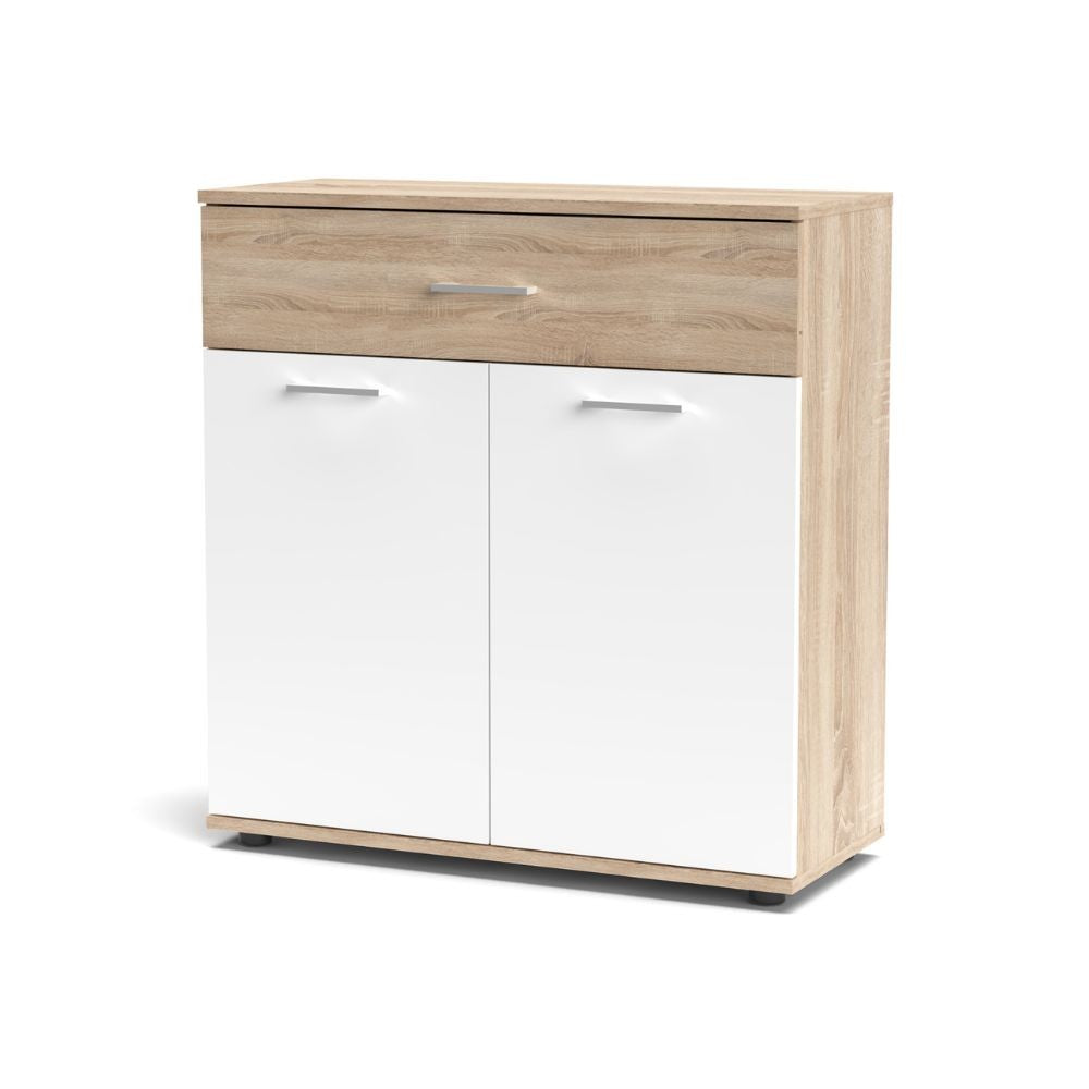 Mobile multiuso Irys con 2 ante e un cassetto colore bianco e rovere sonoma