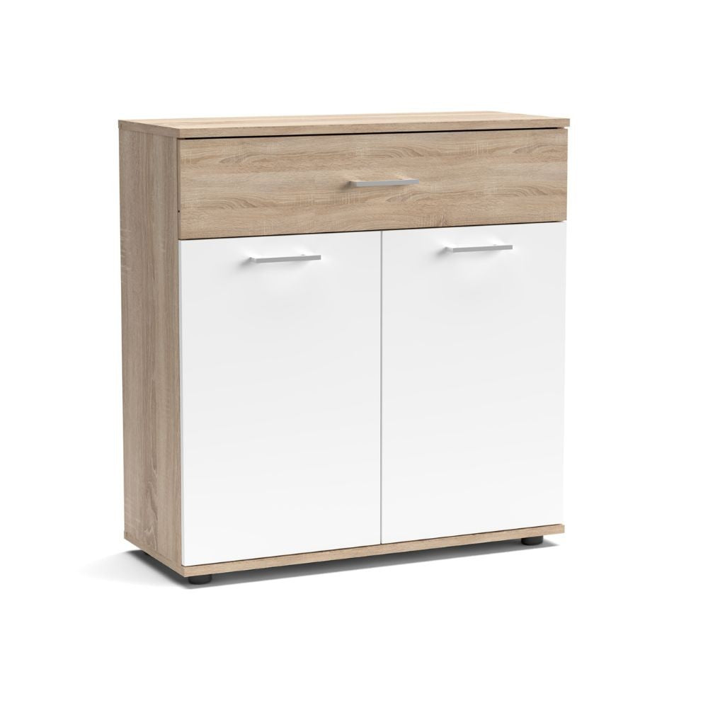 Mobile multiuso Irys con 2 ante e un cassetto colore bianco e rovere sonoma