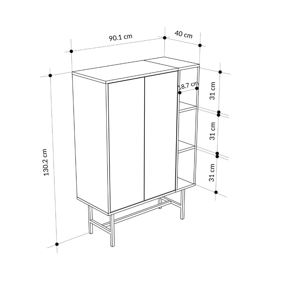 Mobile multiuso Mona con due ante cashmere e tre nicchie a giorno nere