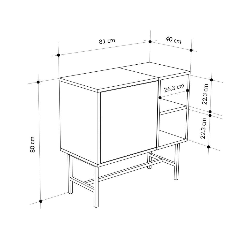 Mobile multiuso Mona Mini con anta cashmere e due nicchie a giorno nere