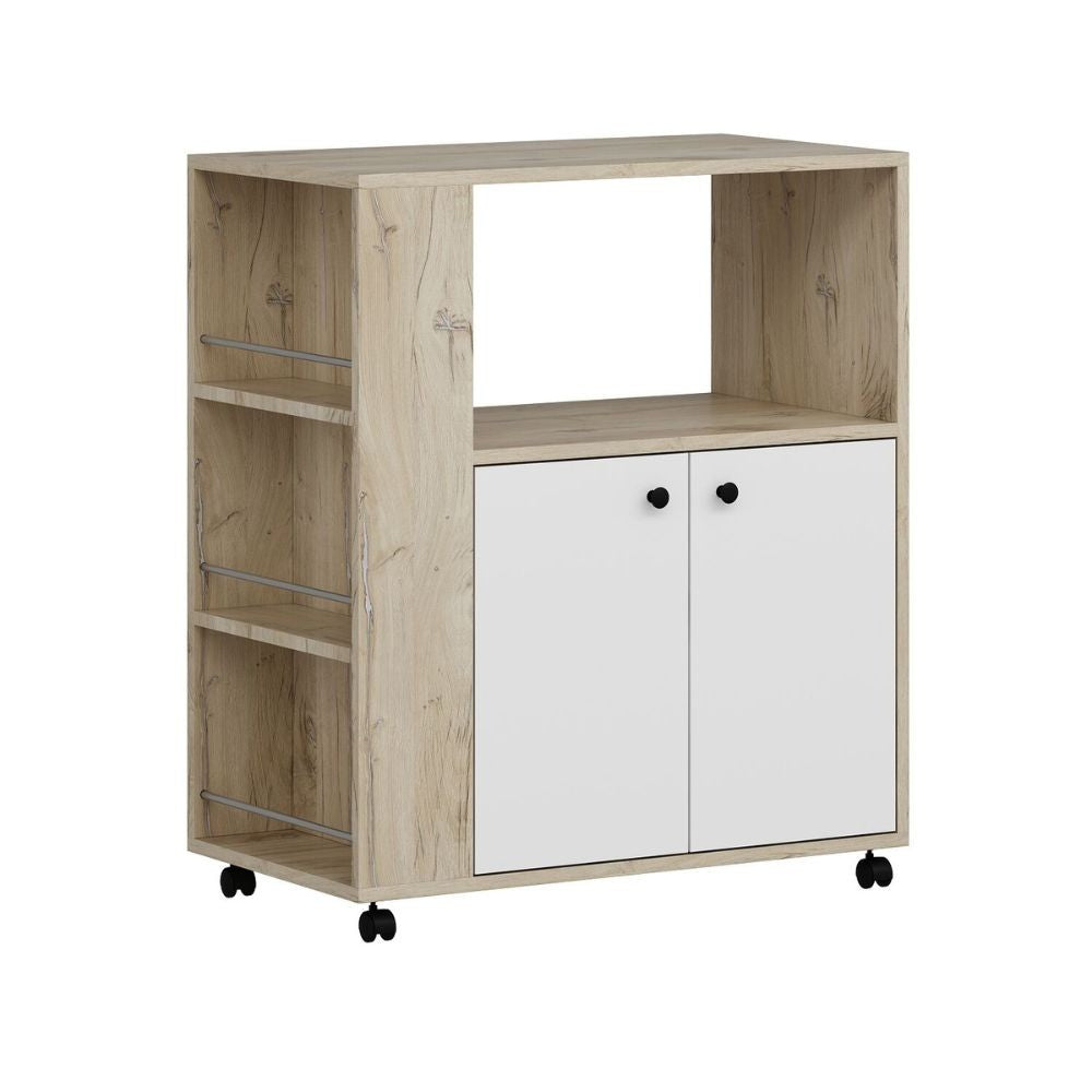 Mobile multiuso Monni struttura colore rovere con 2 ante colore bianche e vani laterali