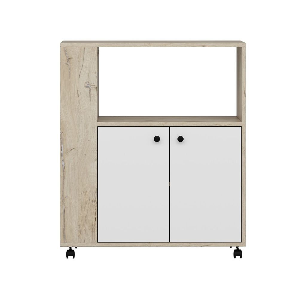 Mobile multiuso Monni struttura colore rovere con 2 ante colore bianche e vani laterali