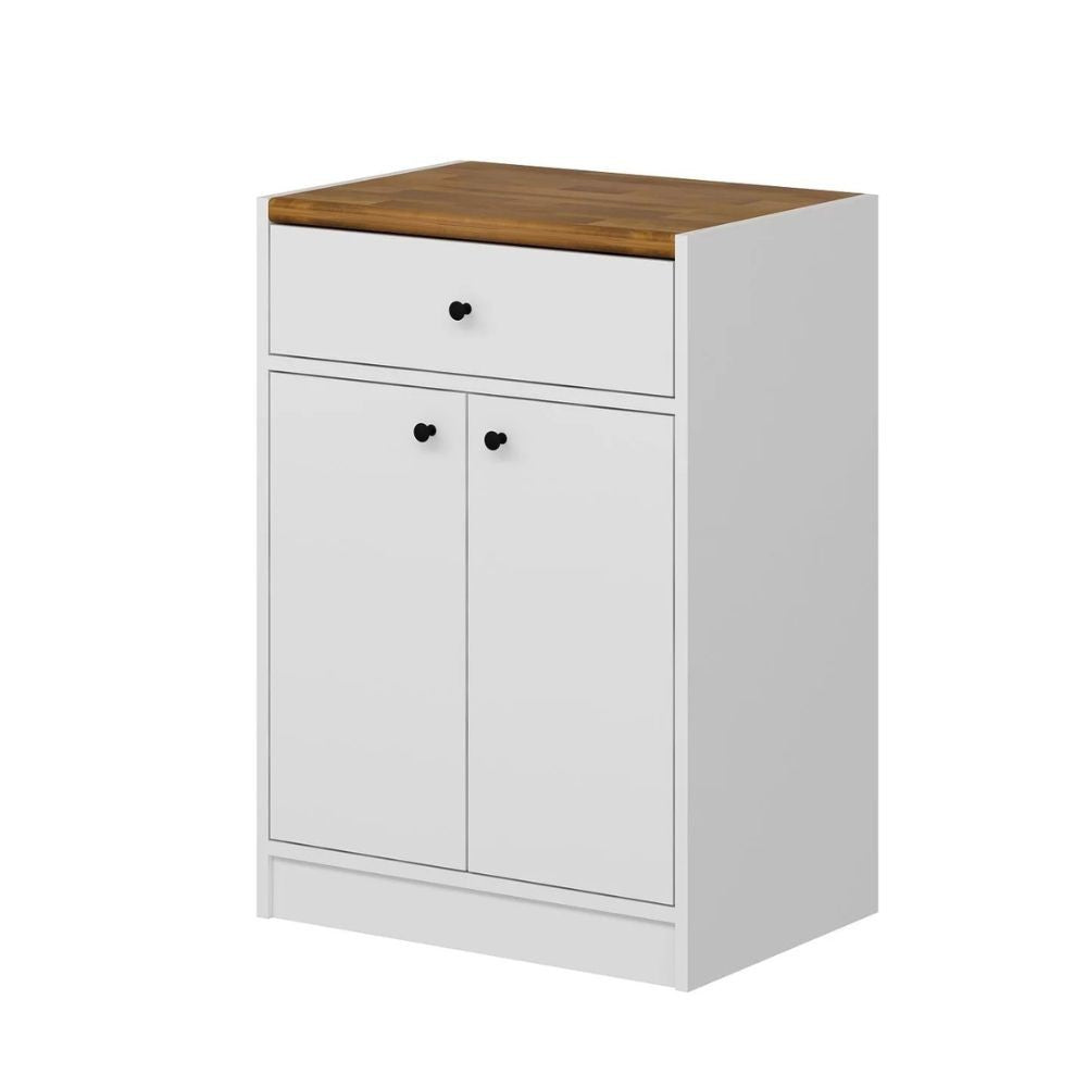 Mobile multiuso Viola con 2 ante e 1 cassetto colore bianco con top rovere scuro