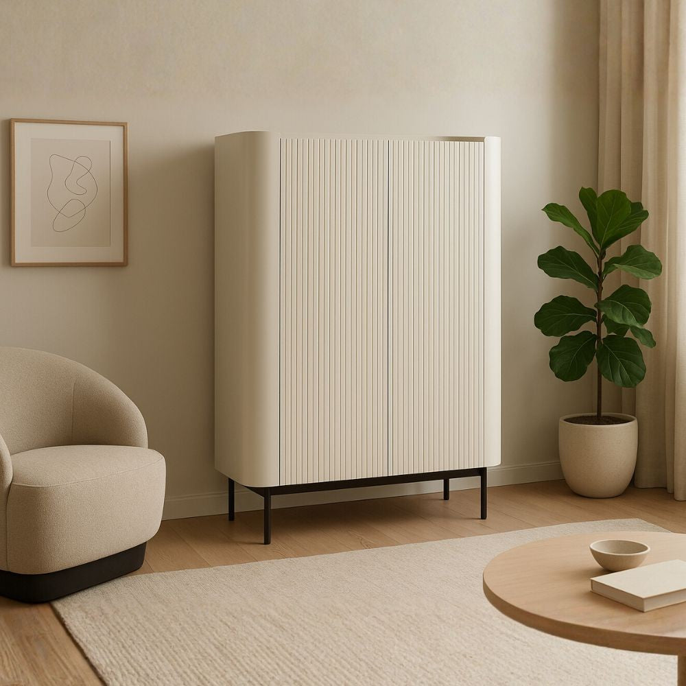 Mobile multiuso Willa18929 con 2 ante effetto cannettato colore crema