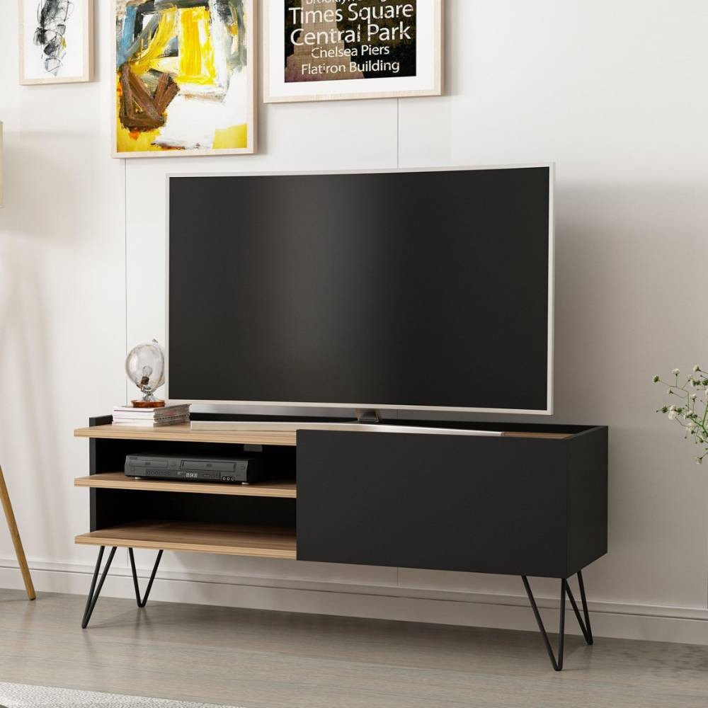 Mobile porta TV Aral nero e noce con anta a ribalta