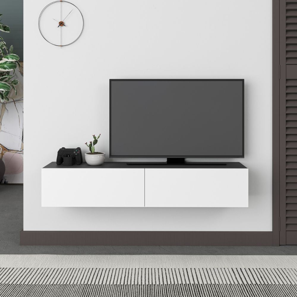 Mobile porta TV sospeso Francy antracite bianco ante a ribalta 135x31.7x25 cm.