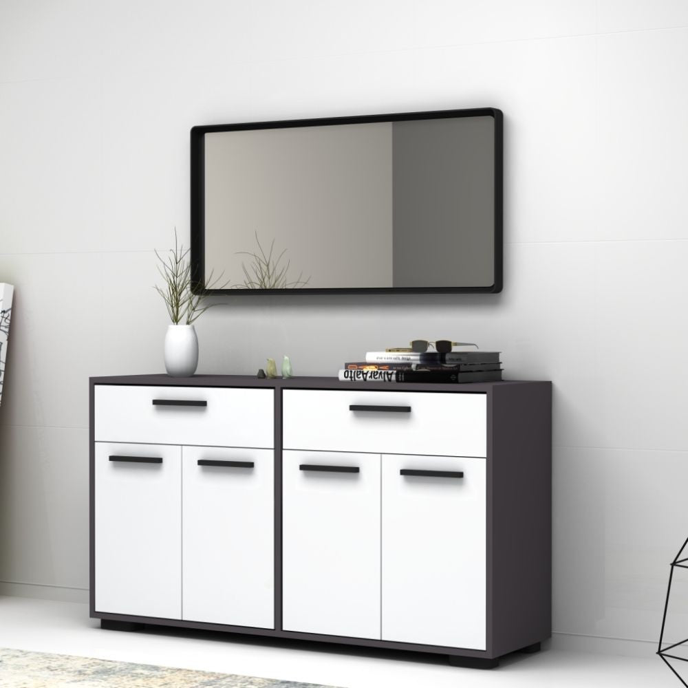 Credenza Truva 4 ante e 2 cassetti 140 cm grigio bianco
