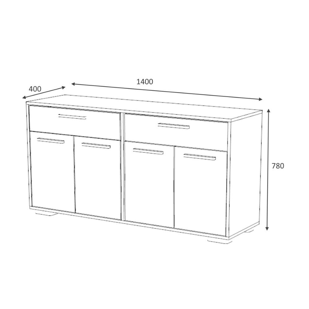 Credenza Truva 4 ante e 2 cassetti 140 cm grigio bianco