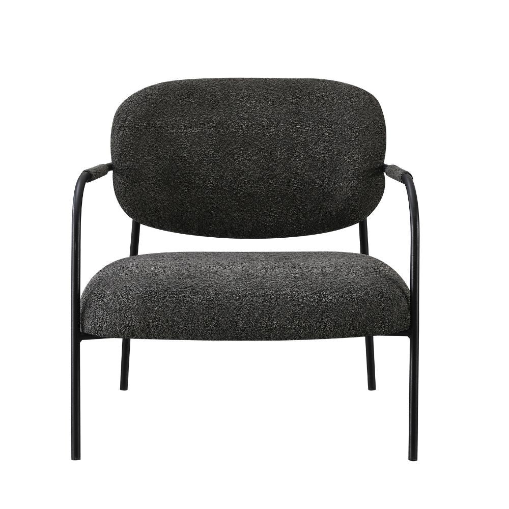 Poltrona Nat con struttura in metallo nero e seduta in tessuto teddy grigio scuro