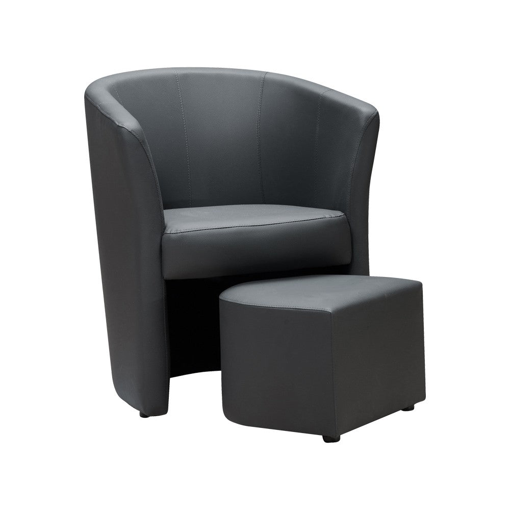 Poltrona Pegasus con pouf estraibile in ecopelle grigio scuro