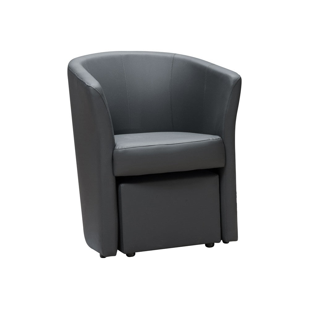 Poltrona Pegasus con pouf estraibile in ecopelle grigio scuro