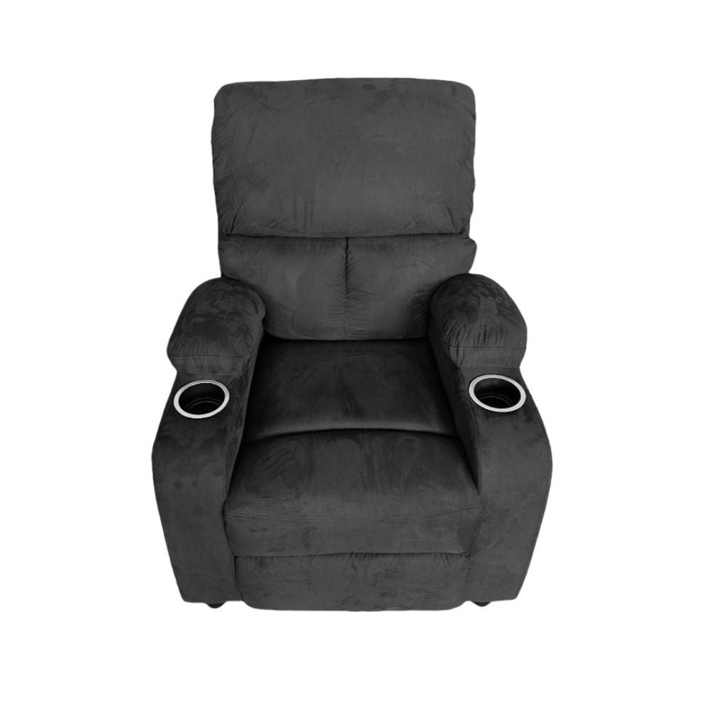 Poltrona recliner manuale Ninetta con portabicchieri in microfibra nero
