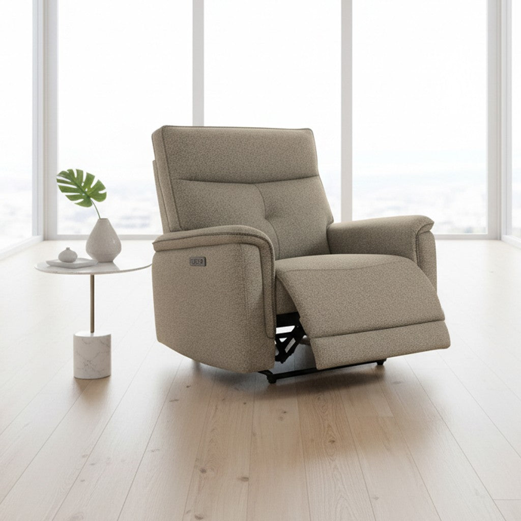 Poltrona relax Elysio con recliner elettrico in tessuto G093 sabbia