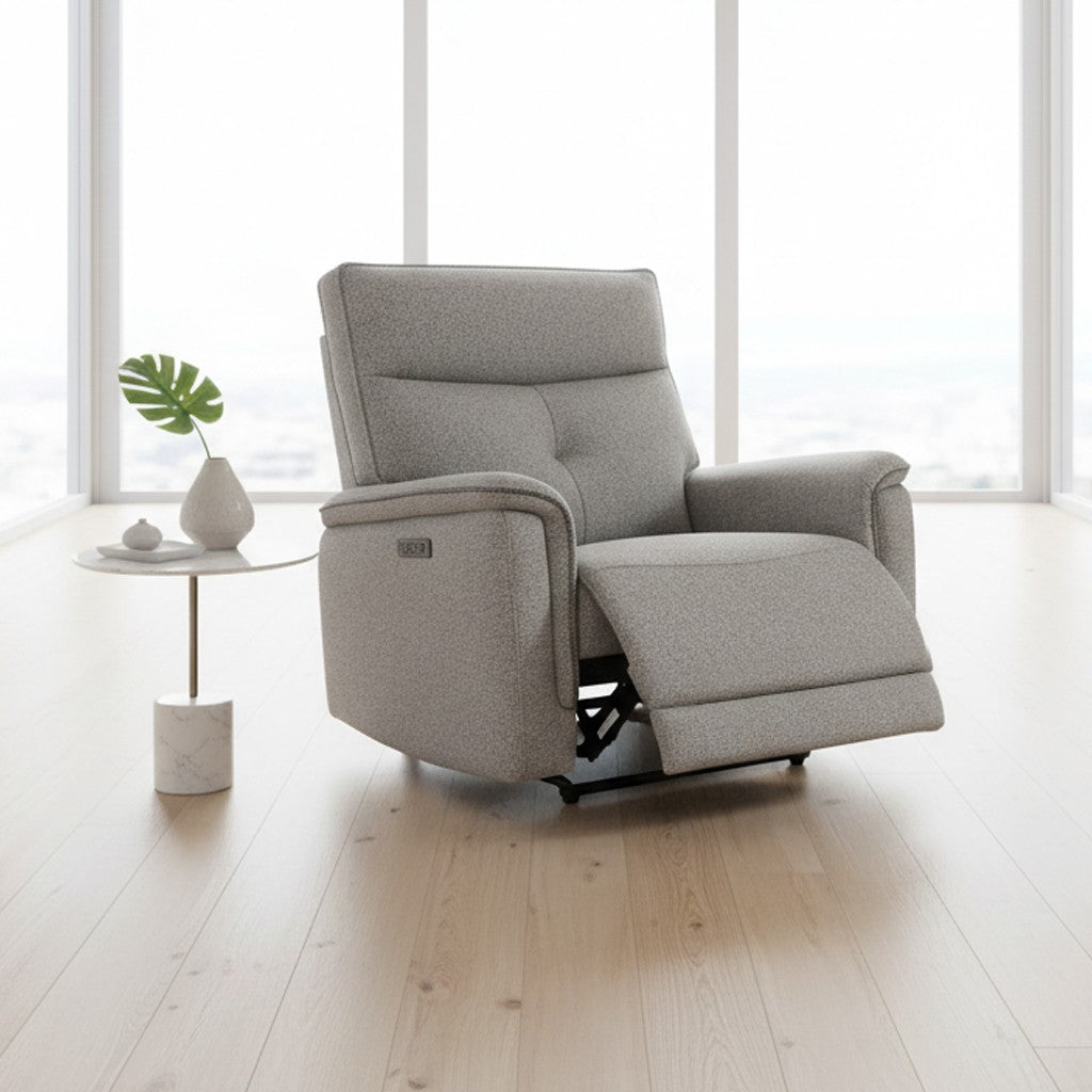 Poltrona relax Elysio con recliner elettrico in tessuto G268 grigio