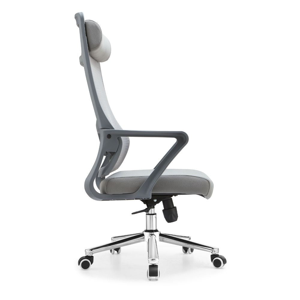 Poltrona ufficio Pasco con schienale in rete alto e reclinabile colore grigio