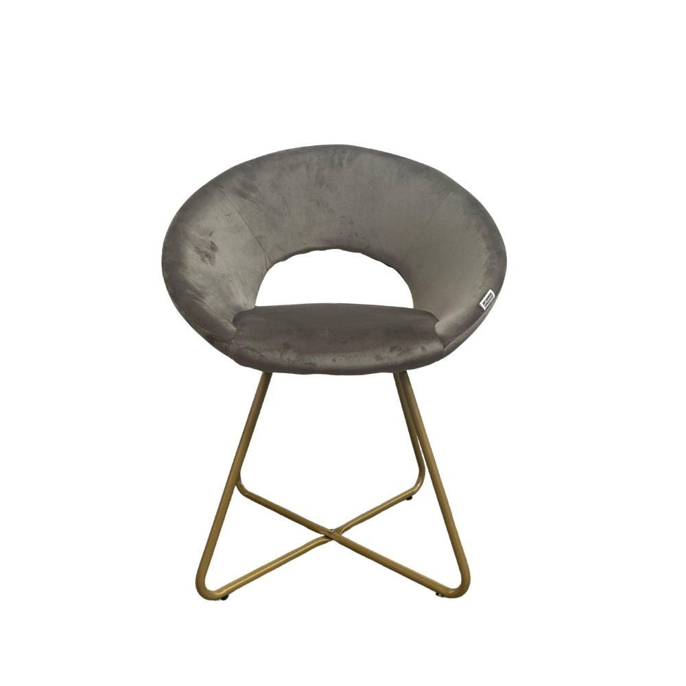 Poltroncina Etere in velluto grigio con gambe in metallo dorato set 2 pezzi