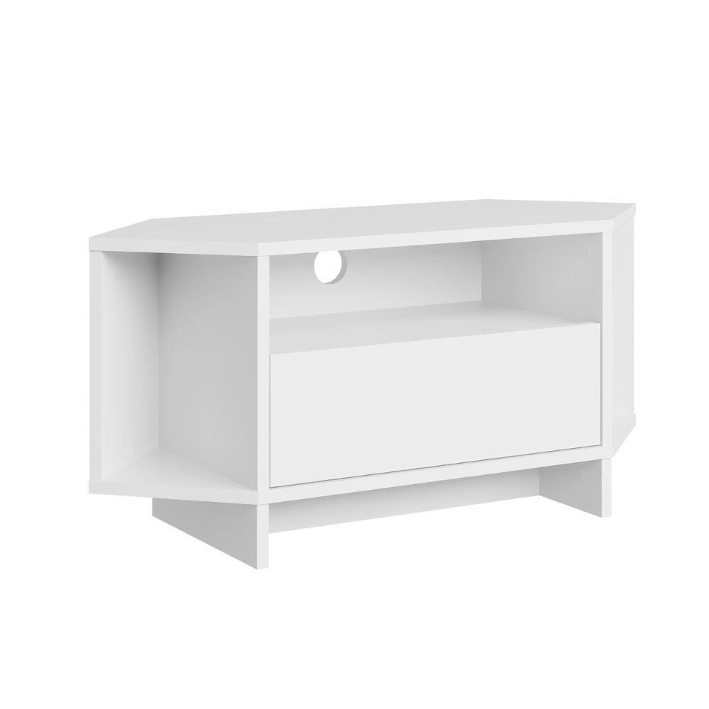 Porta tv angolare Viva con nicchie a giorno in colore bianco