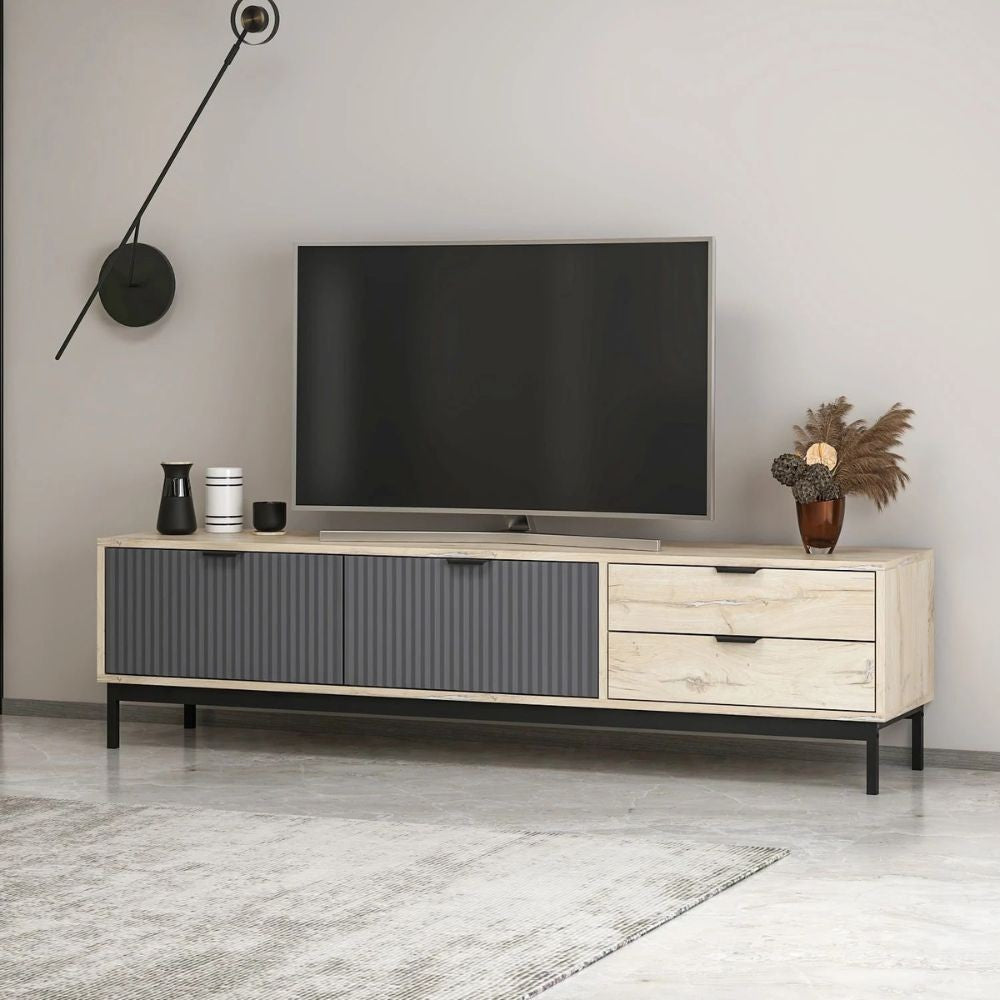 Porta tv Esta con 2 ante antracite e 2 cassetti rovere sonoma
