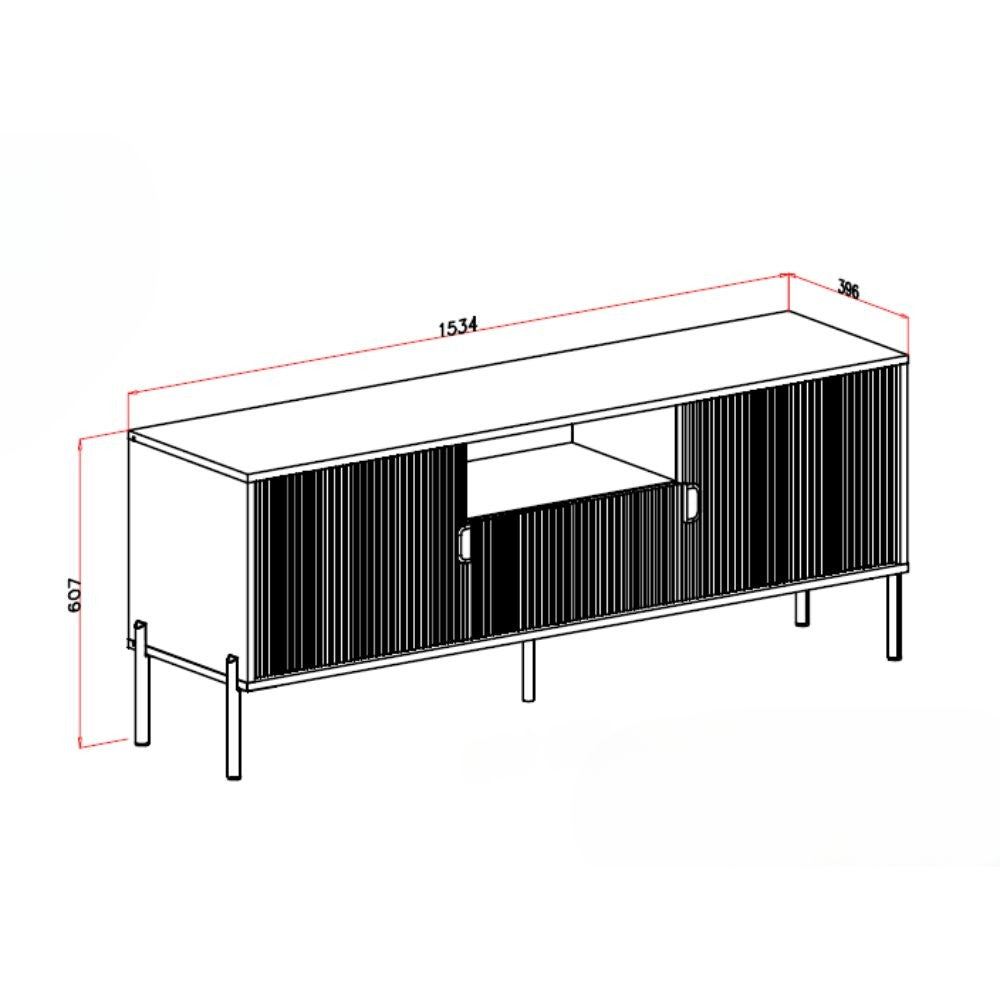 Porta tv Lotus 2 ante effetto cannettato colore cashmere con piedi e maniglie nere