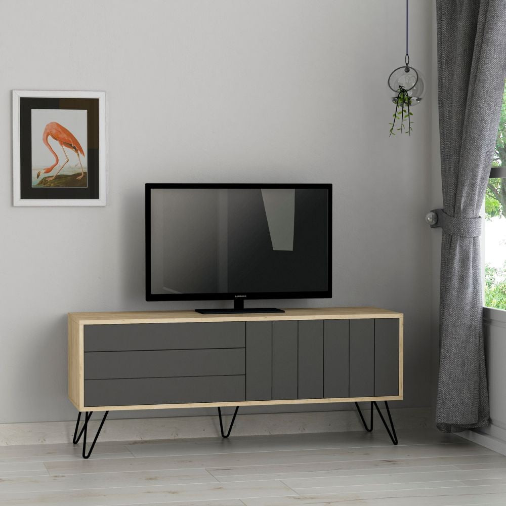 Porta tv Picadilly con struttura rovere e 2 ante a ribalta antracite