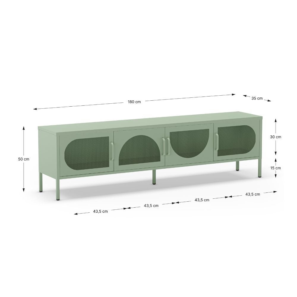 Porta tv Tayra in metallo 4 ante 180 cm. colore verde menta