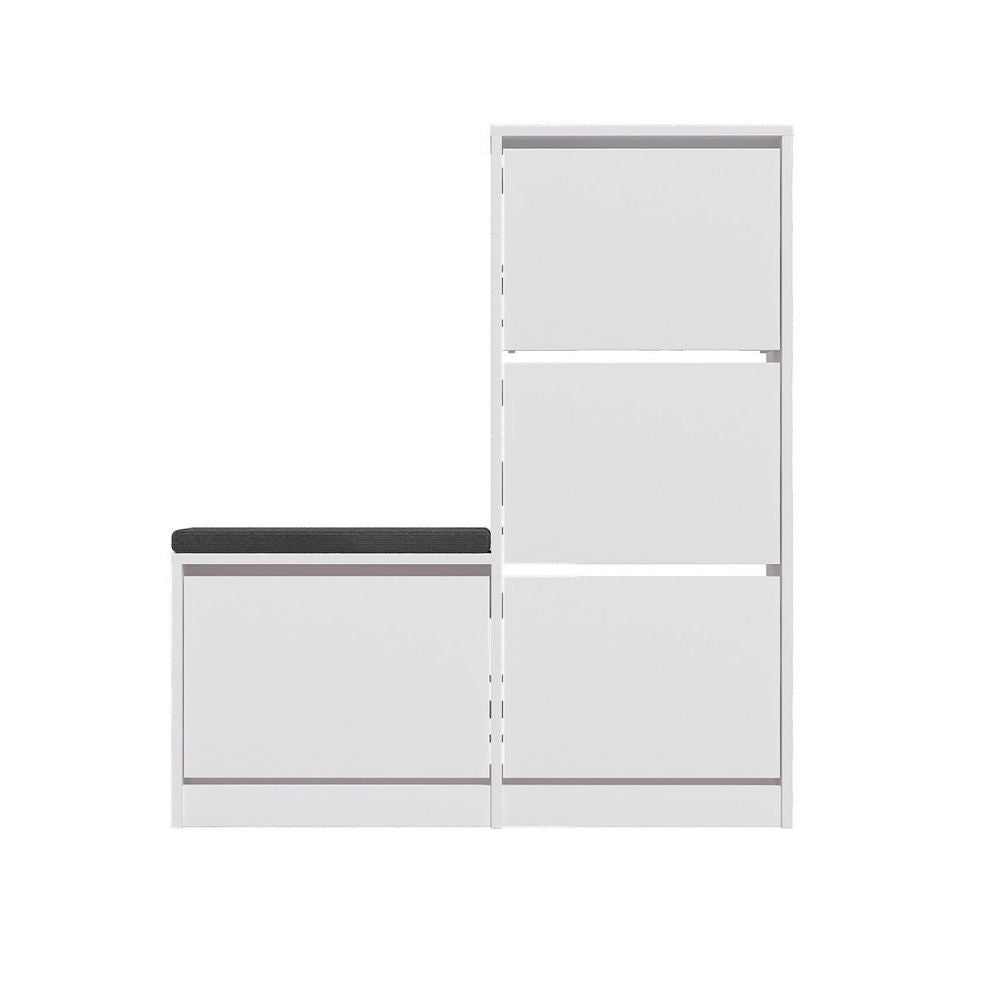 Scarpiera con panca Dude con 4 ante a ribalta colore bianco