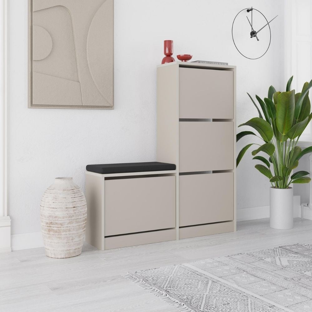 Scarpiera con panca Dude con 4 ante a ribalta colore cashmere