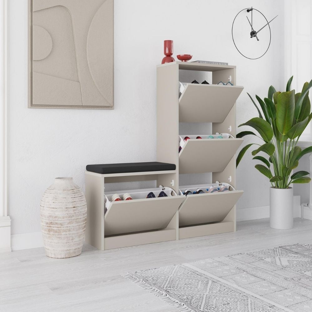 Scarpiera con panca Dude con 4 ante a ribalta colore cashmere